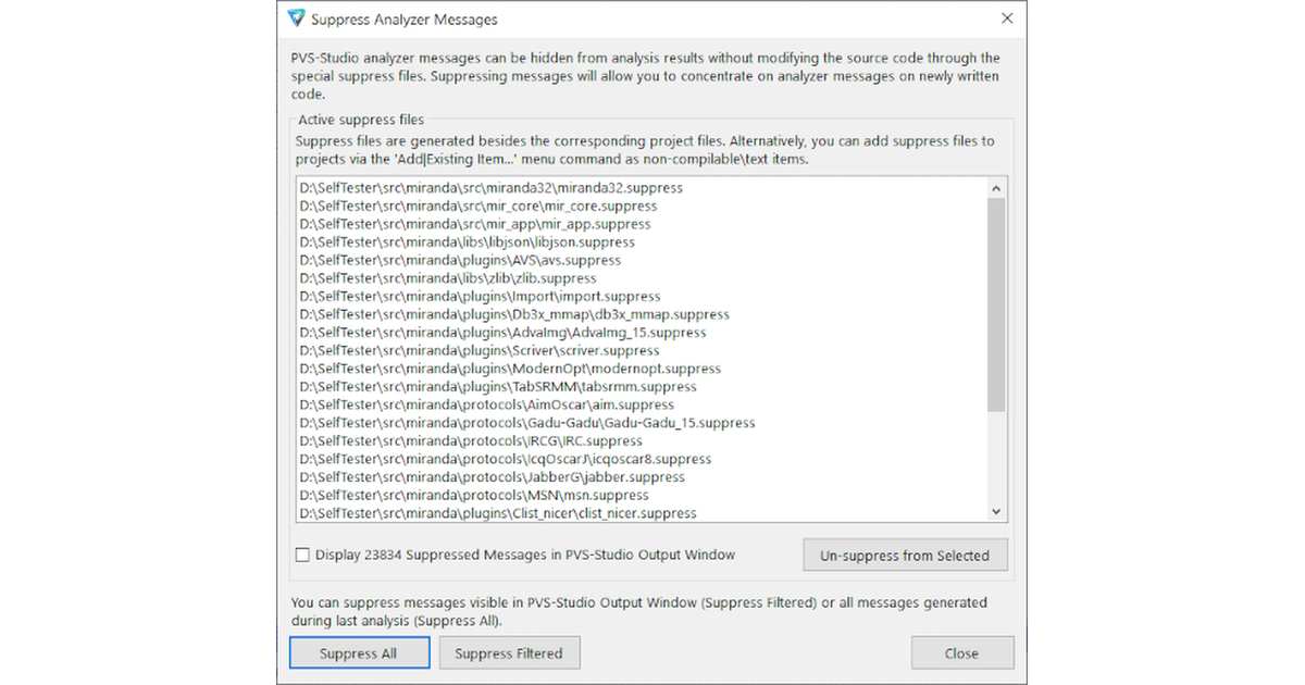 Baselining analysis results (suppressing warnings for existing code)